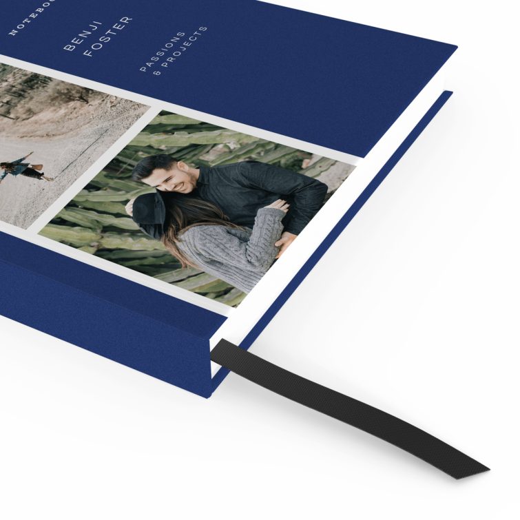 Customisable portrait notebook design with two photos on the cover spread.