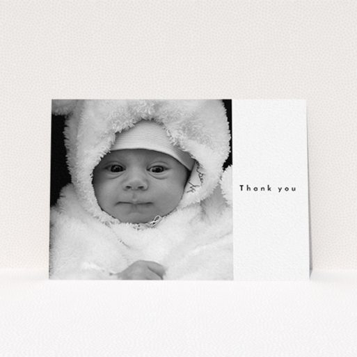 A baby card design titled "Most of the Page Frame". It is an A6 card in a landscape orientation. It is a photographic baby card with room for 1 photo. "Most of the Page Frame" is available as a flat card, with mainly white colouring.