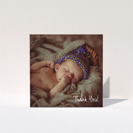 A baby card named "Rough but Simple Photo". It is a square (148mm x 148mm) card in a square orientation. It is a photographic baby card with room for 1 photo. "Rough but Simple Photo" is available as a folded card, with mainly white colouring.