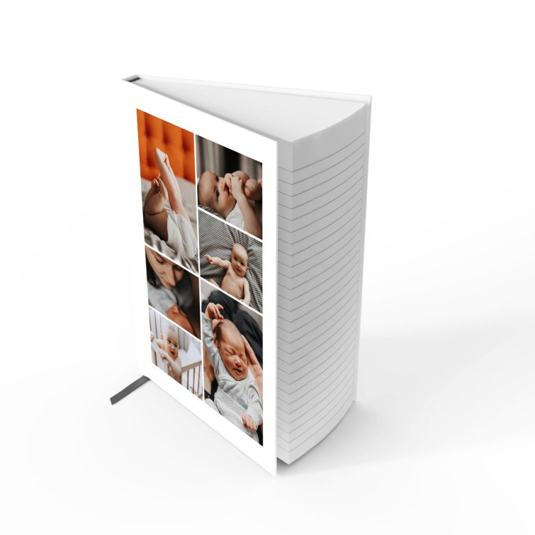 Portrait orientation notebook design by Utterly Printable featuring six photos on the cover.