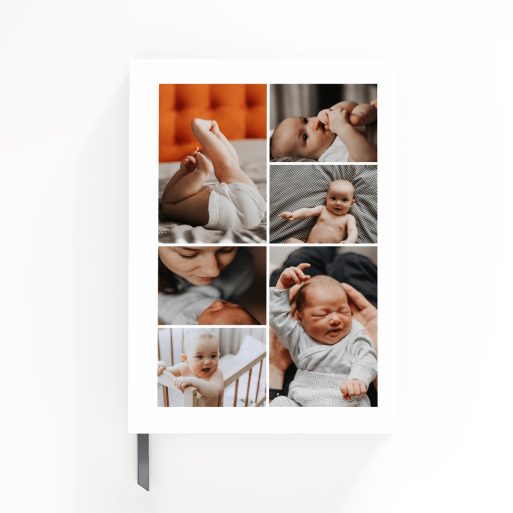 Portrait orientation notebook design by Utterly Printable featuring six photos on the cover.