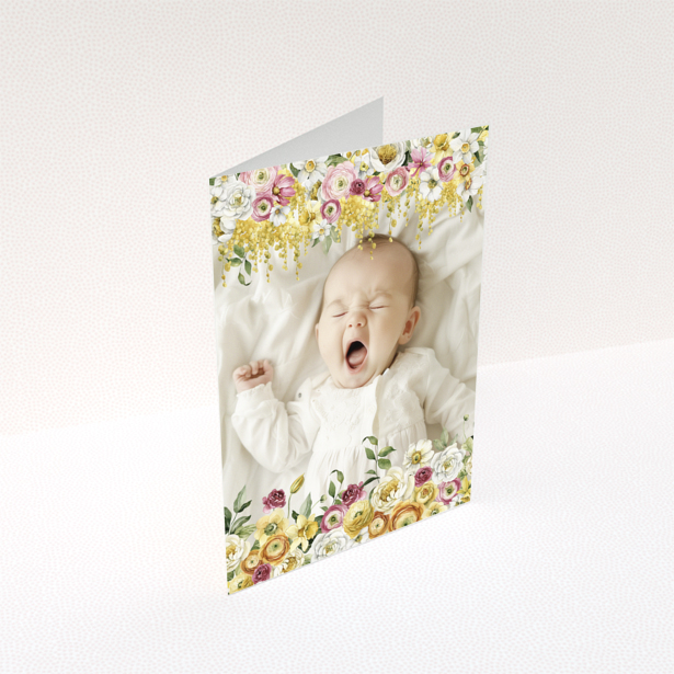 Baby thank you card design with one photo and floral decoration