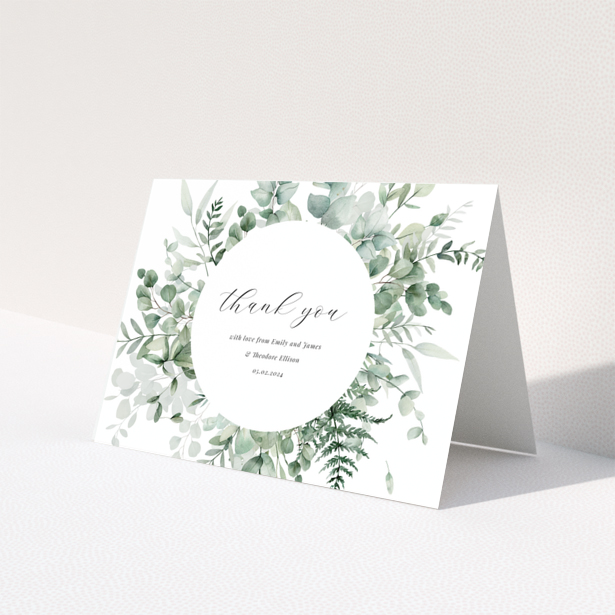 Baby thank you card with eucalyptus floral design no photos