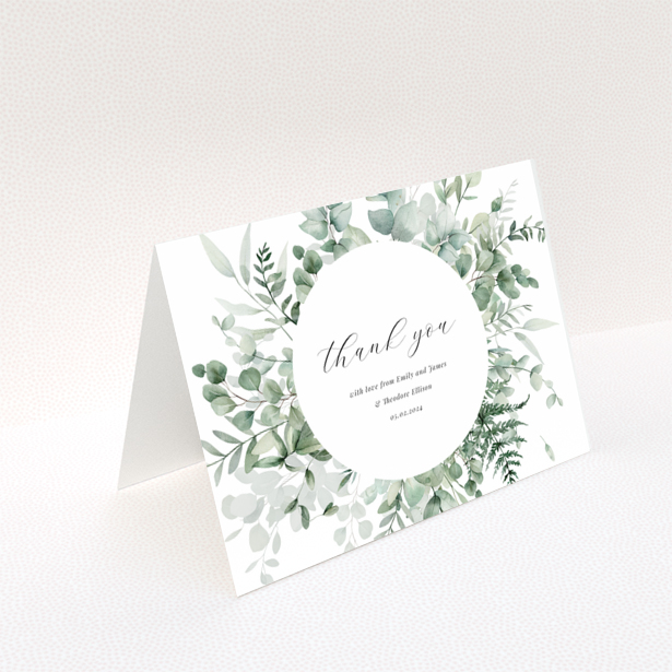 Baby thank you card with eucalyptus floral design no photos