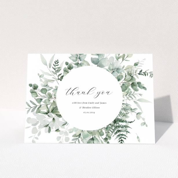 Baby thank you card with eucalyptus floral design no photos