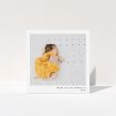 A baby thank you card design titled "Thanks for Being There". It is a square (148mm x 148mm) card in a square orientation. It is a photographic baby thank you card with room for 1 photo. "Thanks for Being There" is available as a folded card, with mainly white colouring.