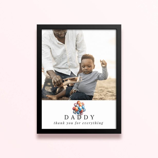 Simple framed prints designs with one photo and a "Daddy thank you for everything" caption.