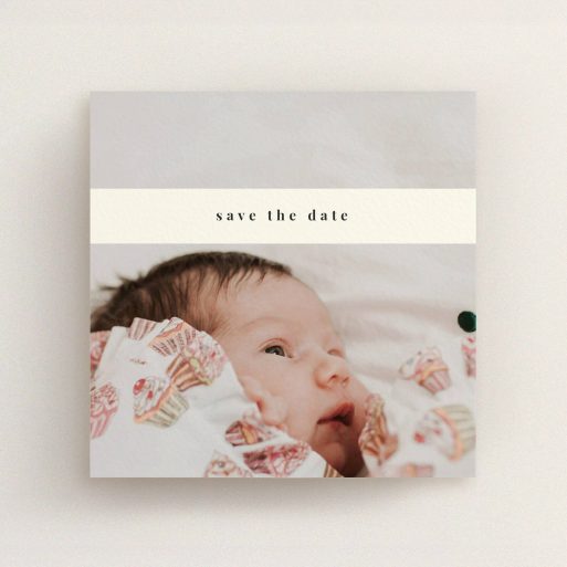 Baptism Invitation Design - "Our new bundle of joy" A baptism invitation template titled "Our new bundle of joy". It is a square (148mm x 148mm) invite card in a square orientation. It is a photographic baptism invitation with room for 1 photo. "Our new bundle of joy" is available as a flat invite card, with mainly cream colouring.