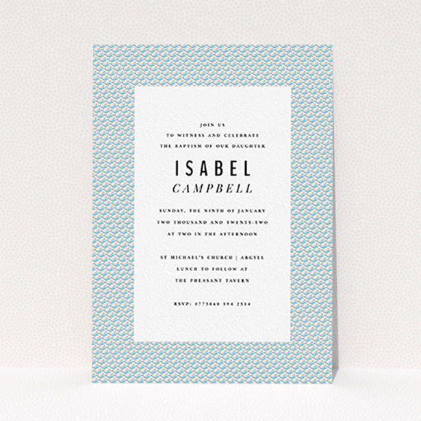 A baptism invitation called "Tiny, tiny Sea Lions". It is an A6 invite card in a portrait orientation. "Tiny, tiny Sea Lions" is available as a flat invite card, with tones of blue and green.
