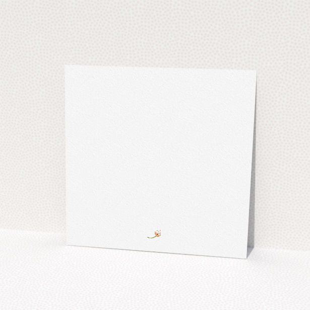 A baptism invitation design titled "Wild Spring Wreath". It is a square (148mm x 148mm) invite card in a square orientation. "Wild Spring Wreath" is available as a flat invite card, with tones of light green and orange.
