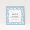 A baptism invitation template titled "Winter Garden". It is a square (148mm x 148mm) invite card in a square orientation. "Winter Garden" is available as a flat invite card, with tones of blue and white.