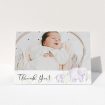 A baptism thank you card called "Gotcha by the Tail". It is an A6 card in a landscape orientation. It is a photographic baptism thank you card with room for 1 photo. "Gotcha by the Tail" is available as a folded card, with tones of purple and green.