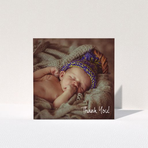 A baptism thank you card called "Rough but Simple Photo". It is a square (148mm x 148mm) card in a square orientation. It is a photographic baptism thank you card with room for 1 photo. "Rough but Simple Photo" is available as a folded card, with mainly white colouring.