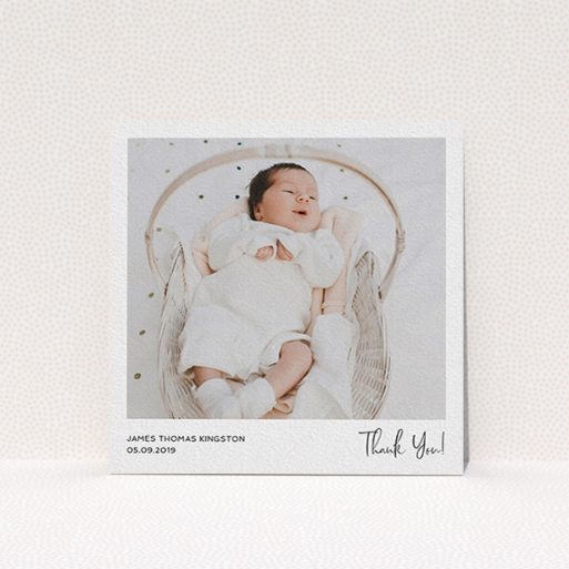 A baptism thank you card design called "Simple Wedding Thank You". It is a square (148mm x 148mm) card in a square orientation. It is a photographic baptism thank you card with room for 1 photo. "Simple Wedding Thank You" is available as a flat card, with mainly white colouring.