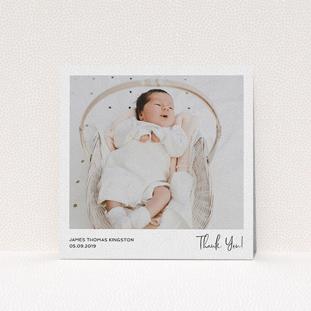 A baptism thank you card design called "Simple Wedding Thank You". It is a square (148mm x 148mm) card in a square orientation. It is a photographic baptism thank you card with room for 1 photo. "Simple Wedding Thank You" is available as a flat card, with mainly white colouring.
