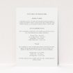 Baroque wedding information insert card with ornate golden baroque embellishments against a minimalist cream background, offering timeless sophistication. This is a view of the front