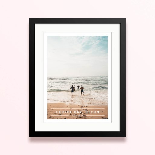 Framed and mounted photo print featuring one photo of a beach scene.