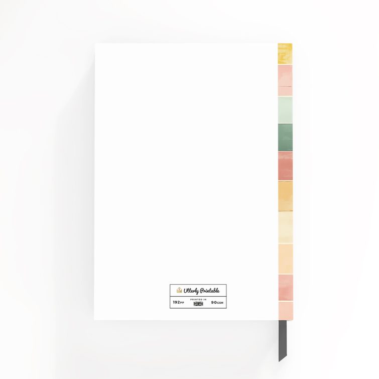 Colourful personalised notebook cover design featuring one photo and pastel stripes.