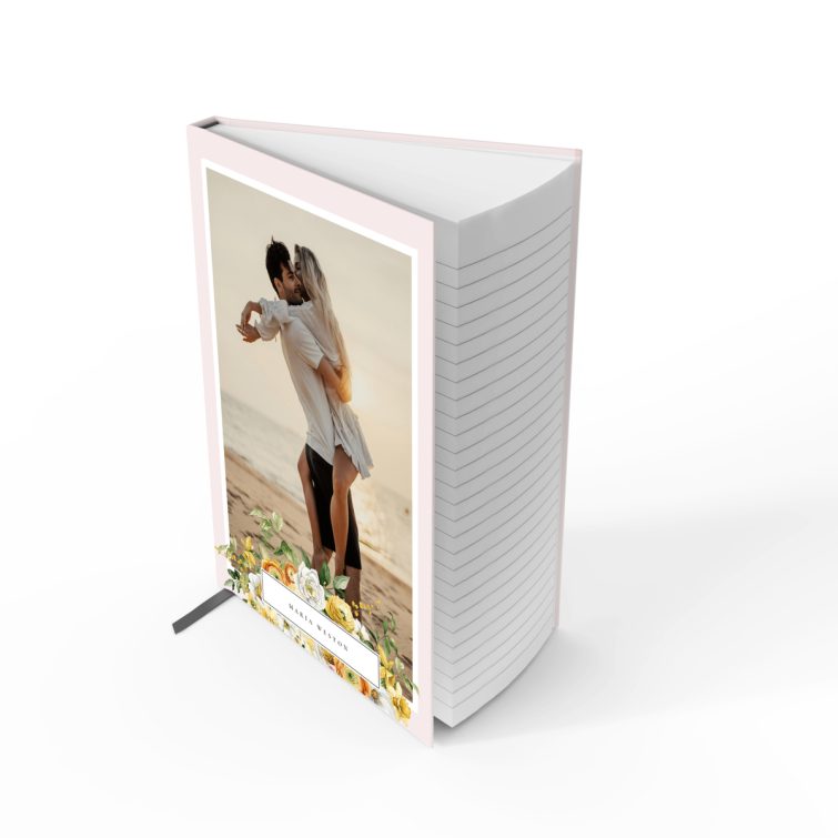 Elegant portrait notebooks design with floral accents and one photo on the cover spread by Utterly Printable.