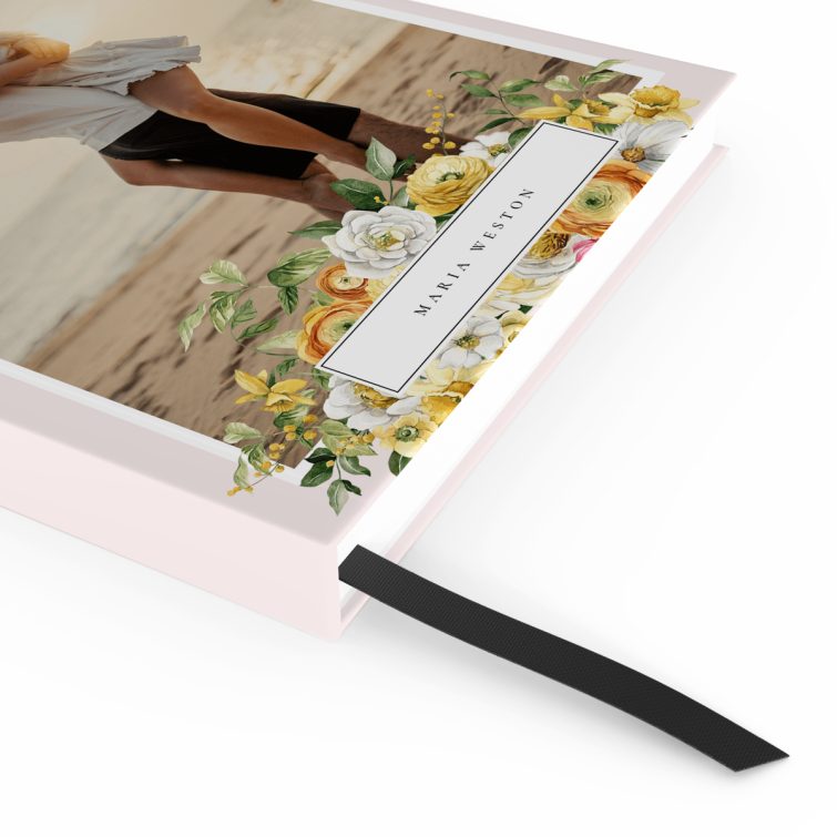 Elegant portrait notebooks design with floral accents and one photo on the cover spread by Utterly Printable.