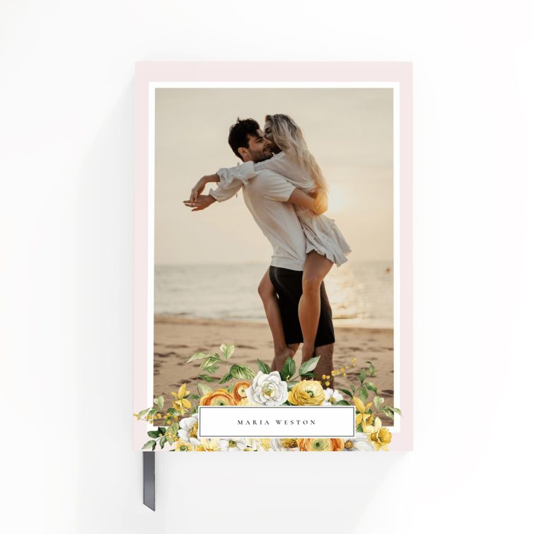 Elegant portrait notebooks design with floral accents and one photo on the cover spread by Utterly Printable.