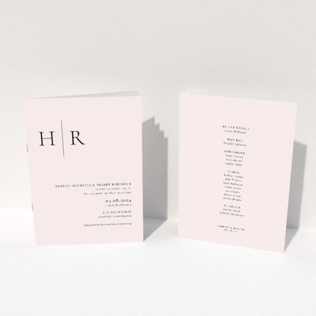 Modern Minimal Belgravia Monogram Wedding Order of Service Booklet with Bold Monogram Design. This image shows the front and back sides together