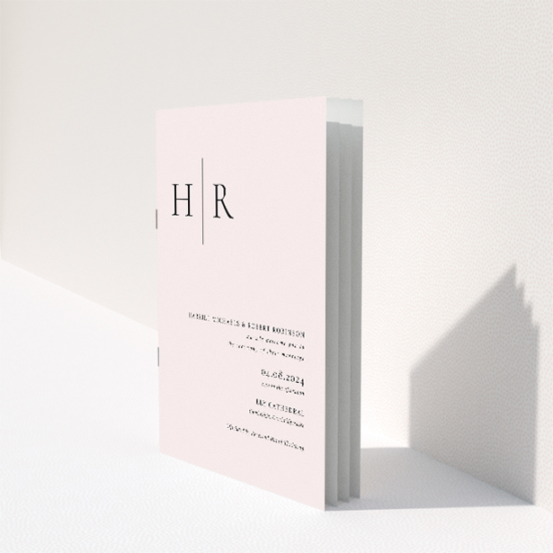 Modern Minimal Belgravia Monogram Wedding Order of Service Booklet with Bold Monogram Design. This image shows the front and back sides together