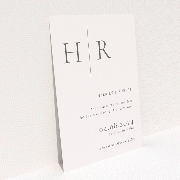 Belgravia Monogram wedding save the date card with bold stately monogram on classic cream backdrop. This is a view of the back