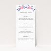 "Berry Laurel wedding menu - Utterly Printable - Delicate laurel wreaths in shades of indigo and crimson berries against a soft watercolour texture, evoking timeless charm and contemporary elegance for couples seeking refined statements.". This is a view of the front