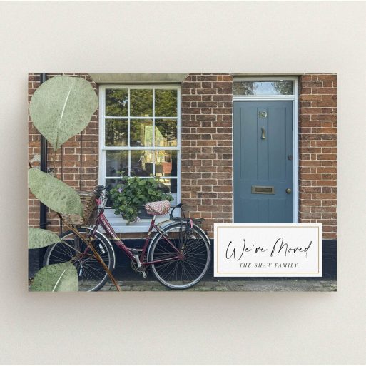 Charming Address Change Change of address card with bicycle outside brick house and one photo