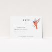 Birds and Wreath RSVP card featuring golden wreaths and delicately illustrated birds in soft pastel hues, ideal for blending natural elegance with playful charm This is a view of the front