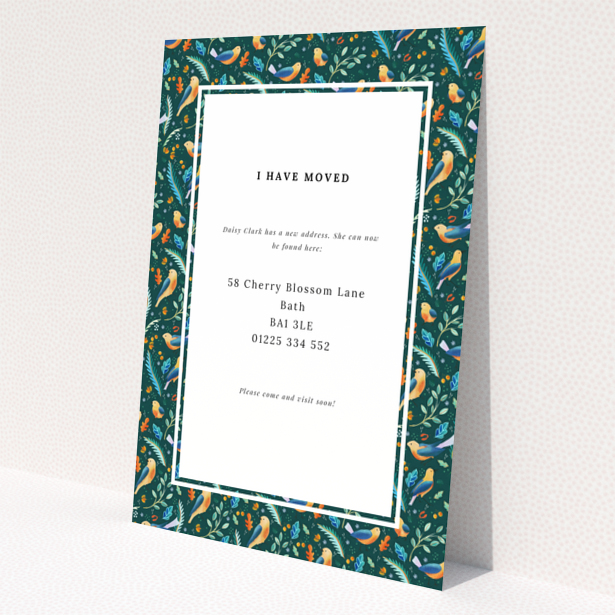 Colourful change of address card with patterned border and no photos