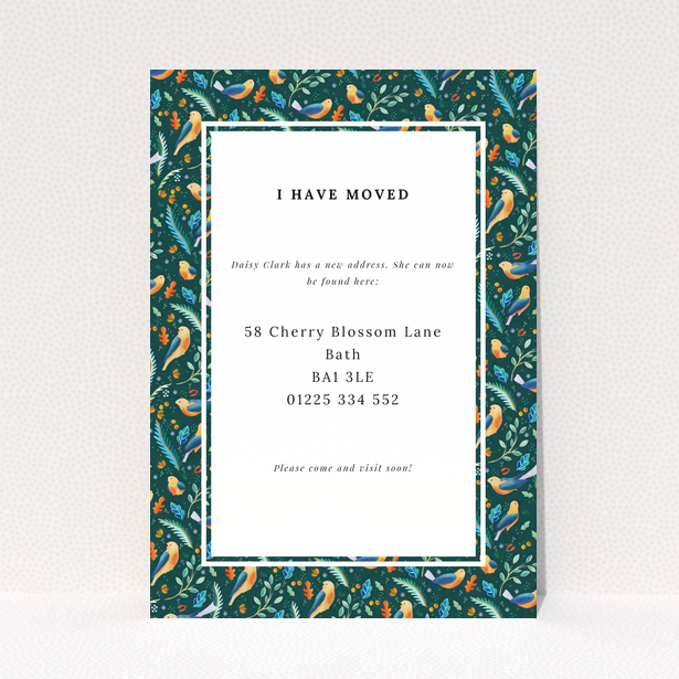 Colourful change of address card with patterned border and no photos