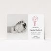 A birth announcement card template titled "Celebration". It is an A6 card in a landscape orientation. It is a photographic birth announcement card with room for 1 photo. "Celebration" is available as a flat card, with tones of white and red.