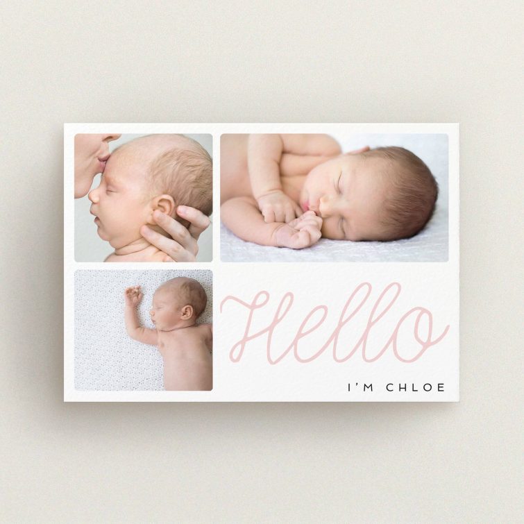 Hello Cursive in Birth Announcement Cards