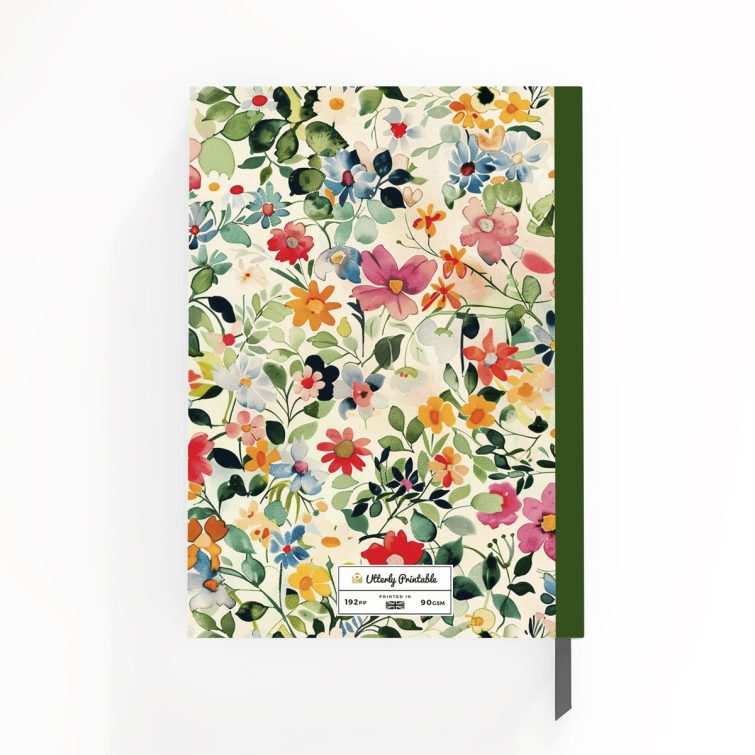 Floral design notebook cover with two photos, featuring colourful flowers for personalised printing by Utterly Printable.