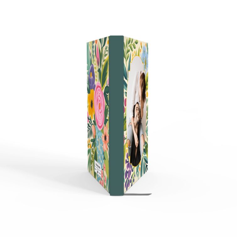 Floral portrait notebook cover design with one photo, featuring vibrant botanical illustrations from Utterly Printable.