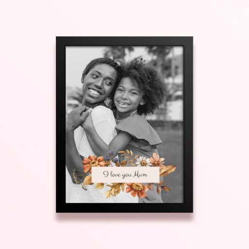 Simple framed prints designs featuring a floral theme and one photo.