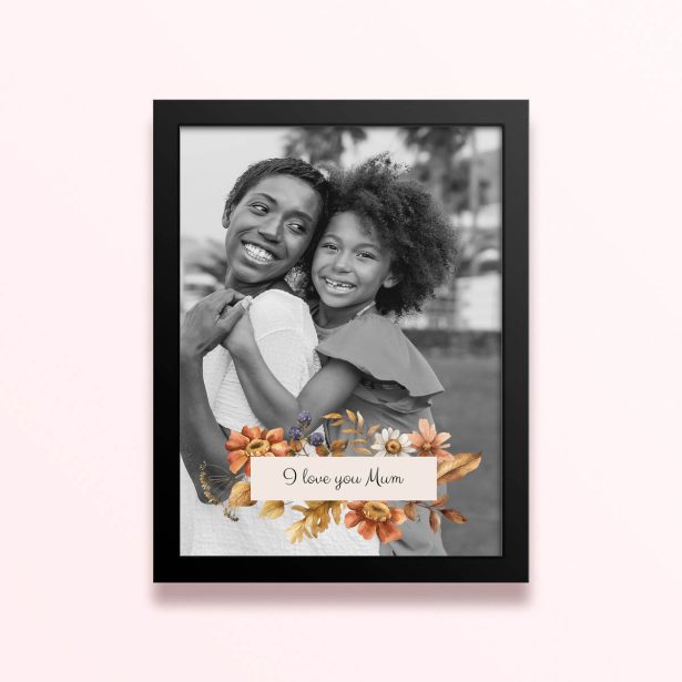 Simple framed prints designs featuring a floral theme and one photo.