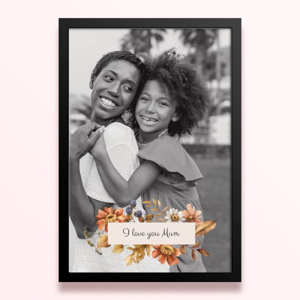 Simple framed prints designs featuring a floral theme and one photo.