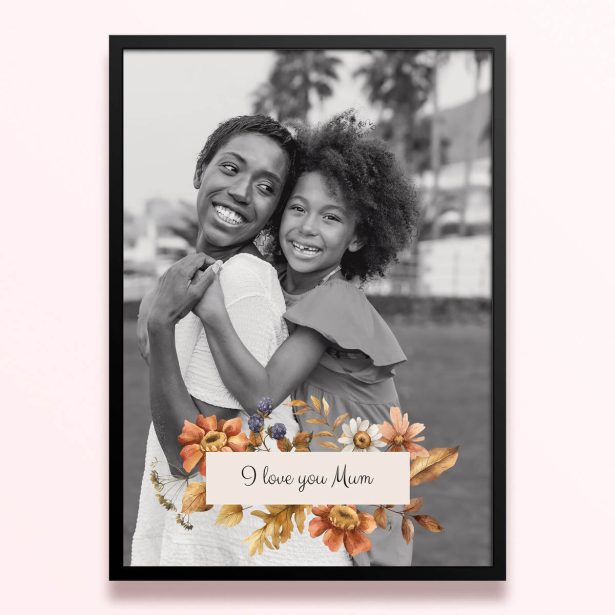 Simple framed prints designs featuring a floral theme and one photo.