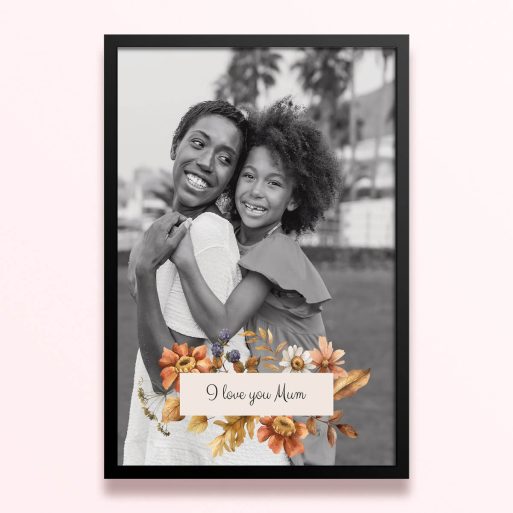 Simple framed prints designs featuring a floral theme and one photo.