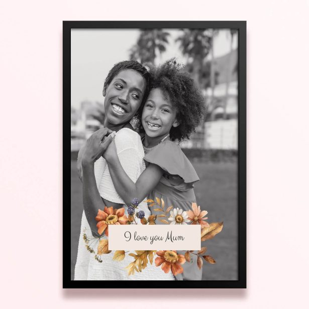 Simple framed prints designs featuring a floral theme and one photo.