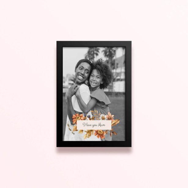 Simple framed prints designs featuring a floral theme and one photo.