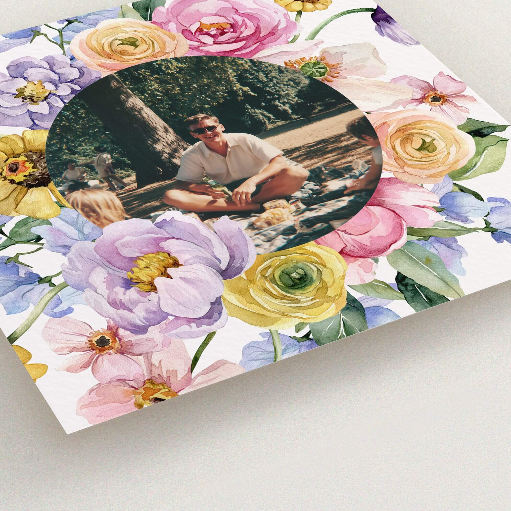 Floral-themed funeral announcement design with one photo placeholder