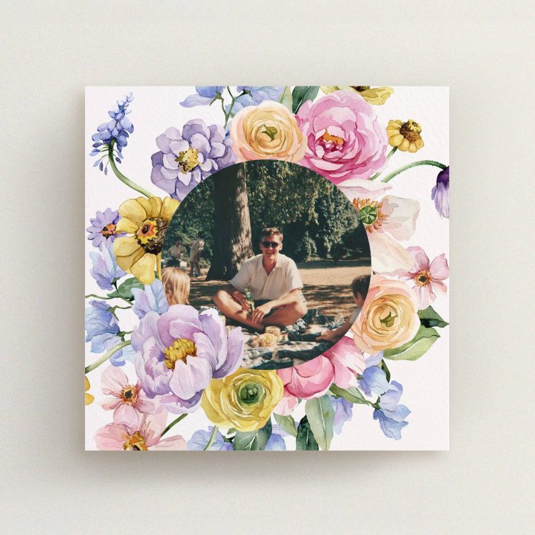 Floral-themed funeral announcement design with one photo placeholder