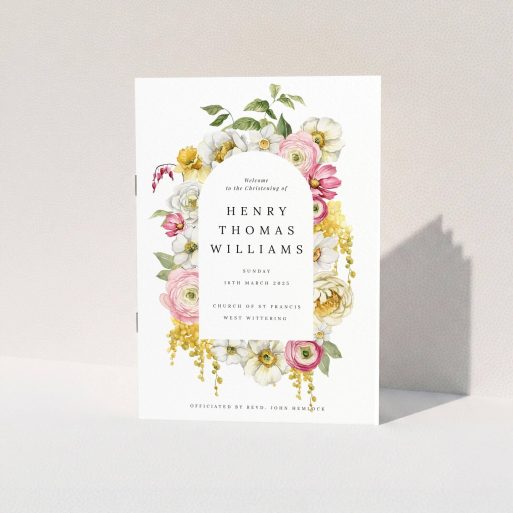 Floral Christening Program Floral christening order of service program design with one photo placeholder
