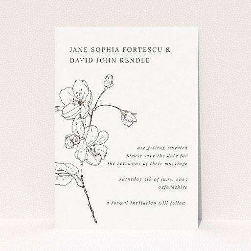 Bloomsbury Botanical A6 Save the Date Card - Wedding stationery featuring hand-drawn floral illustration evoking the natural beauty of an English garden, with a blend of romantic and modern design elements This is a view of the front