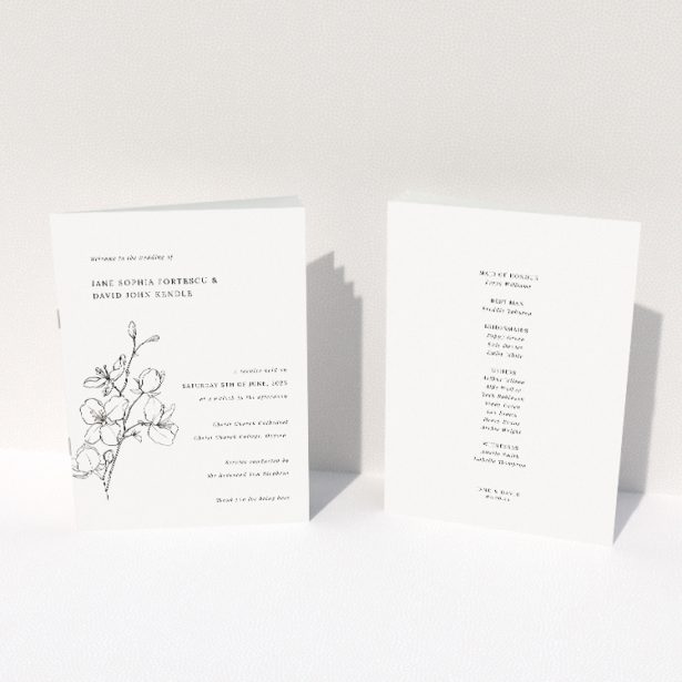 Sophisticated Bloomsbury Botanical Wedding Order of Service Booklet. This image shows the front and back sides together