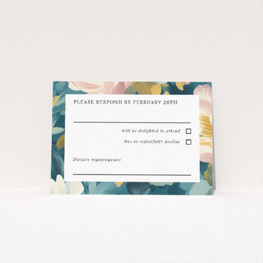 Blossom Boulevard RSVP card, part of the Utterly Printable wedding stationery suite. This is a view of the front